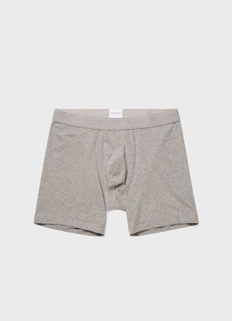 Grey Sunspel Long Cut Stretch Cotton Trunks | 98570-CWSV | USA