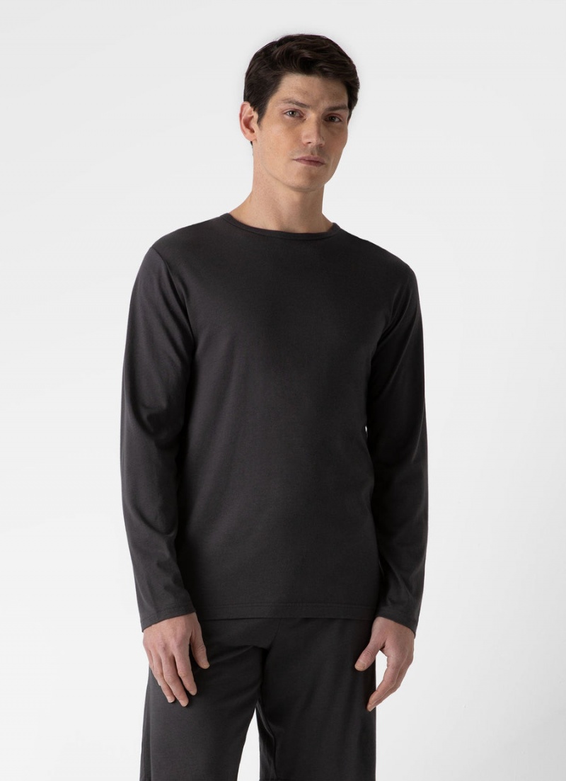 Grey Sunspel Long Sleeve Cotton Modal Lounge T-shirt | 95127-RBPU | USA