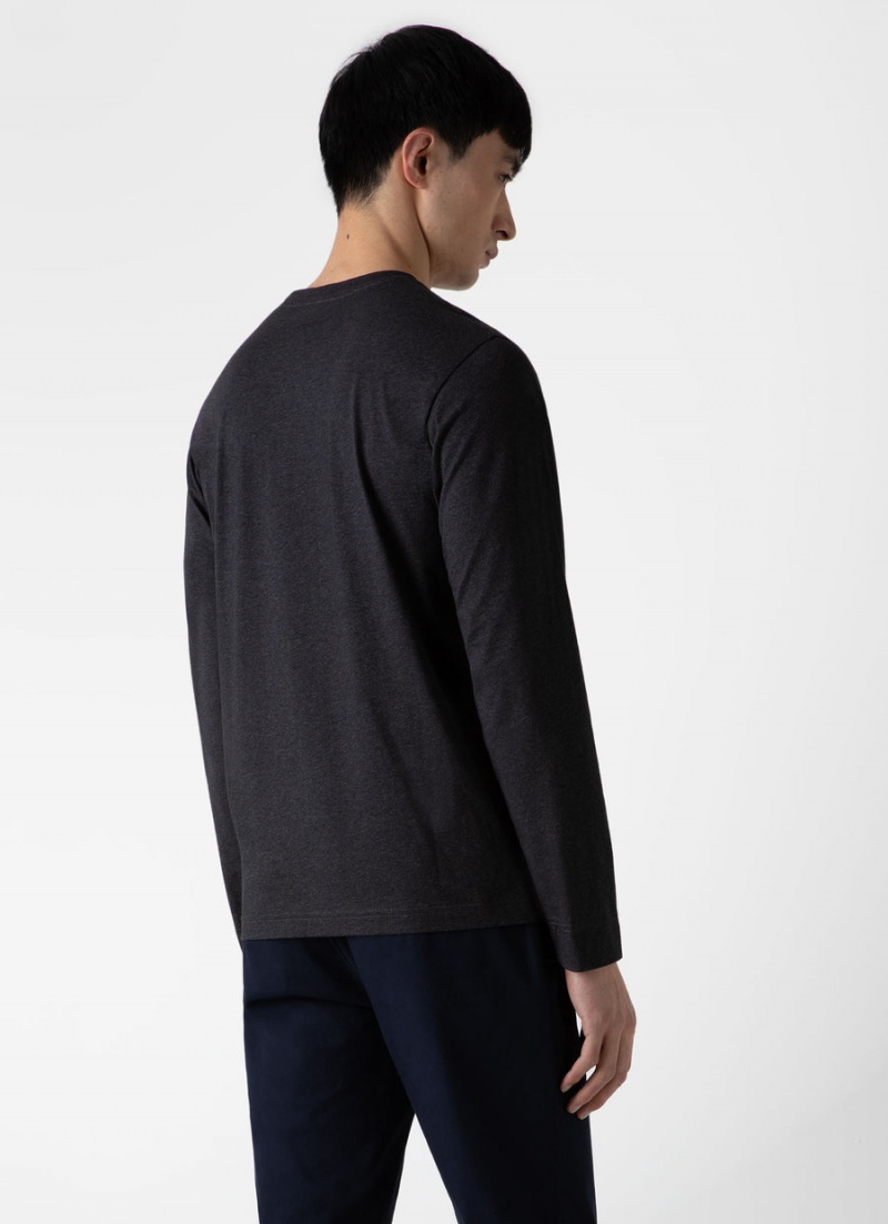 Grey Sunspel Long Sleeve Riviera Midweight T-shirt | 14538-NJVR | USA