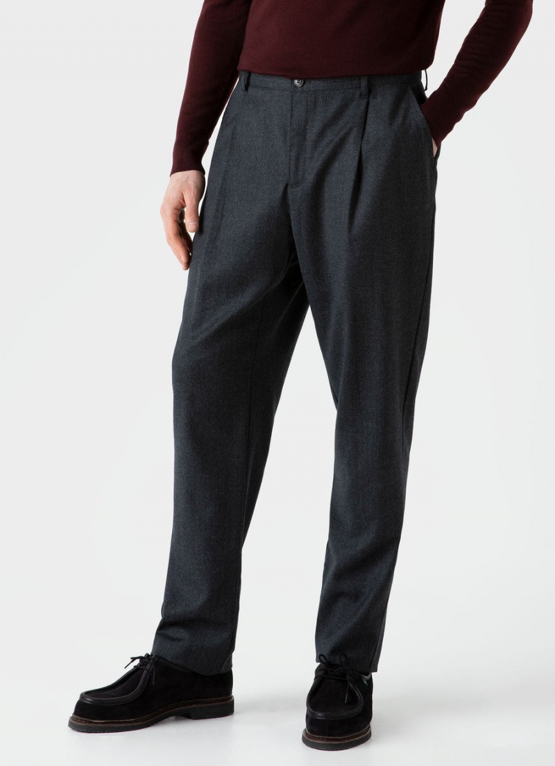 Grey Sunspel Pleated Wool Flannel Trouser | 49283-SQMJ | USA