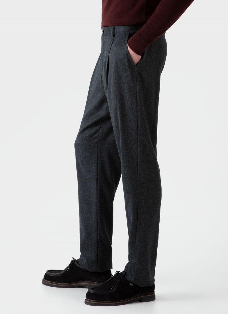 Grey Sunspel Pleated Wool Flannel Trouser | 49283-SQMJ | USA