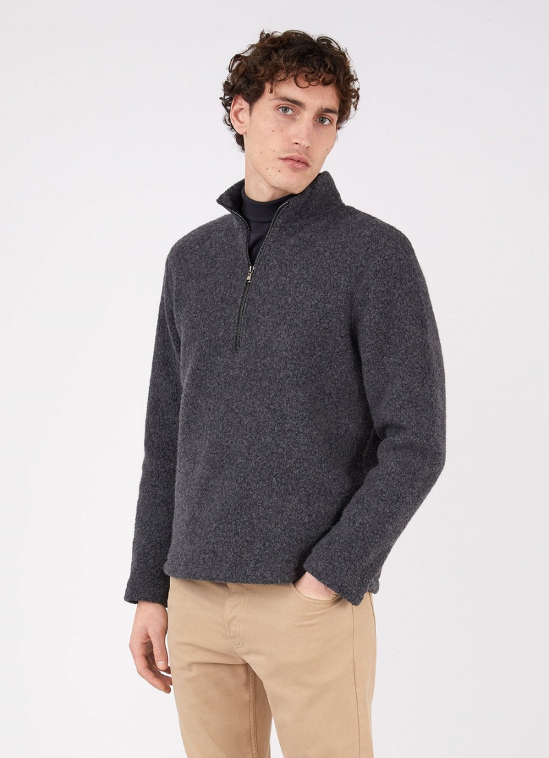 Grey Sunspel Wool Fleece Zip Neck | 28150-SCTG | USA