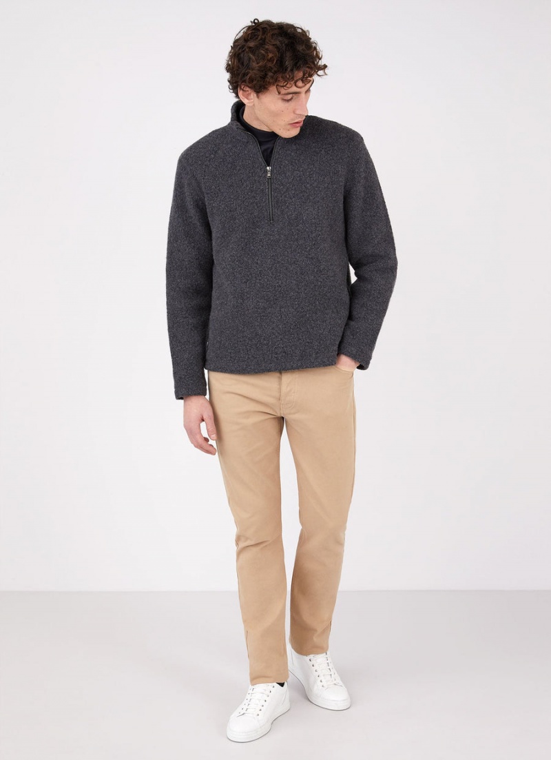 Grey Sunspel Wool Fleece Zip Neck | 28150-SCTG | USA