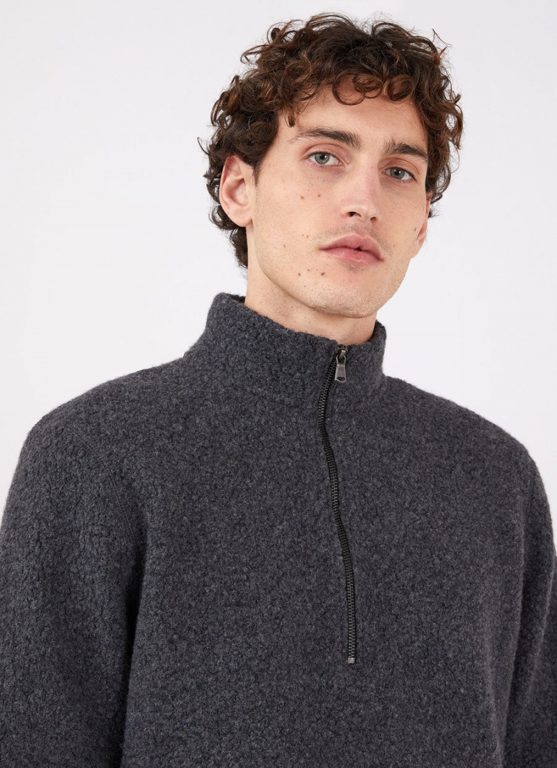 Grey Sunspel Wool Fleece Zip Neck | 28150-SCTG | USA