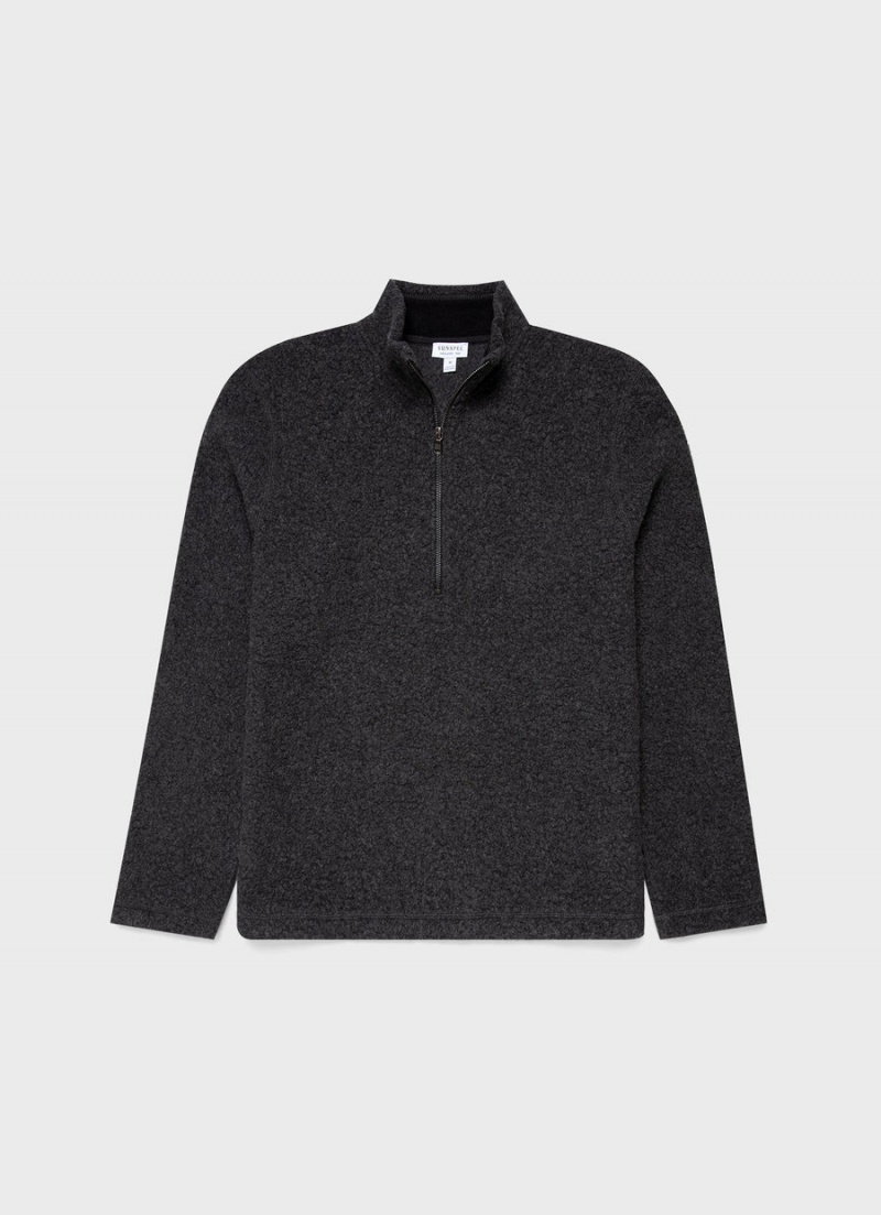 Grey Sunspel Wool Fleece Zip Neck | 28150-SCTG | USA