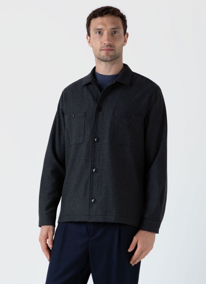 Grey Sunspel Wool Twill Overshirt | 72319-NVCD | USA