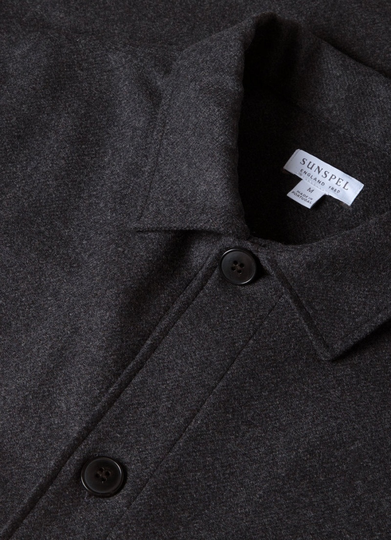 Grey Sunspel Wool Twill Overshirt | 72319-NVCD | USA