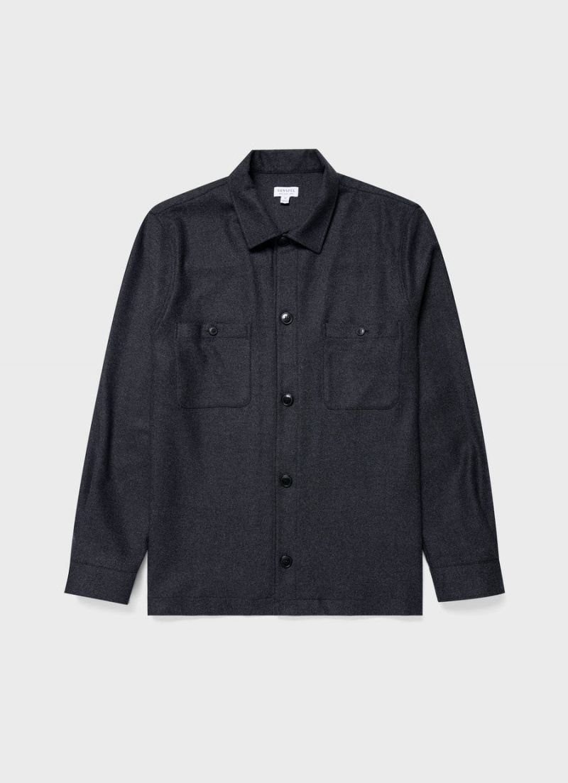 Grey Sunspel Wool Twill Overshirt | 72319-NVCD | USA