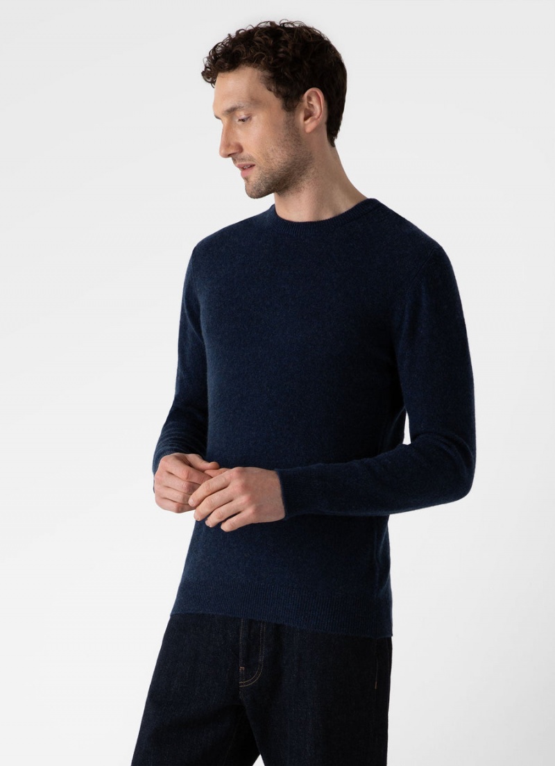 Navy Sunspel Cashmere Crew Neck Jumper | 31906-RWFI | USA