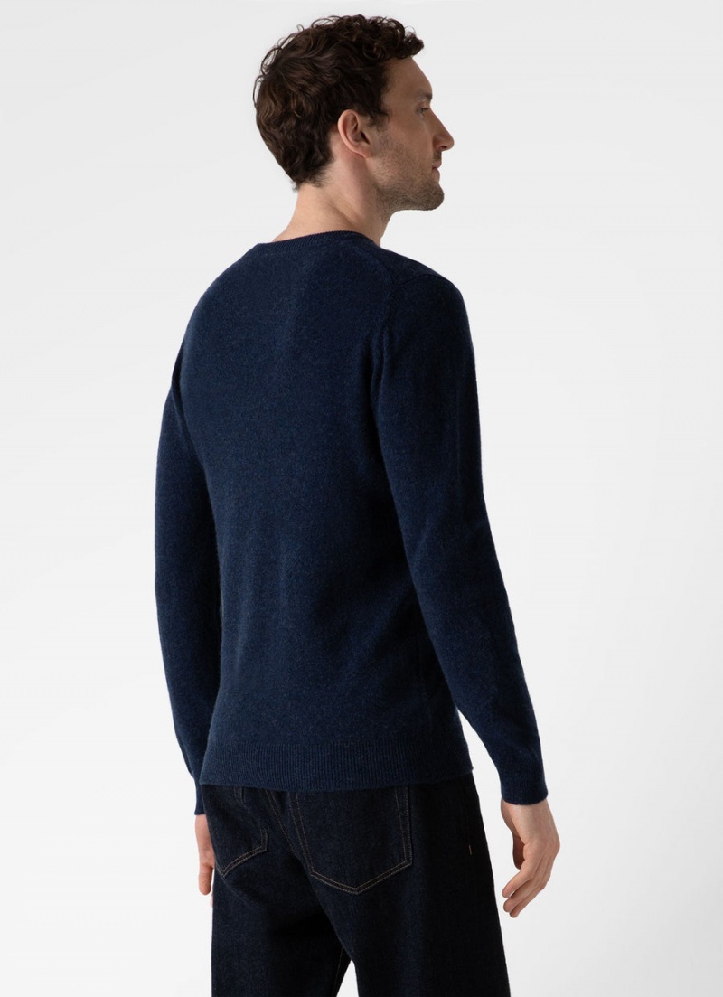 Navy Sunspel Cashmere Crew Neck Jumper | 31906-RWFI | USA