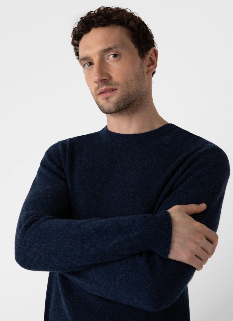 Navy Sunspel Cashmere Crew Neck Jumper | 31906-RWFI | USA