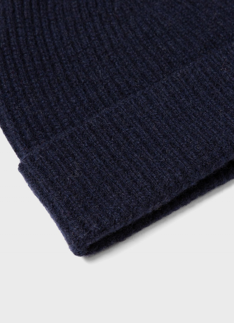 Navy Sunspel Cashmere Ribbed Hat | 08145-OEGW | USA