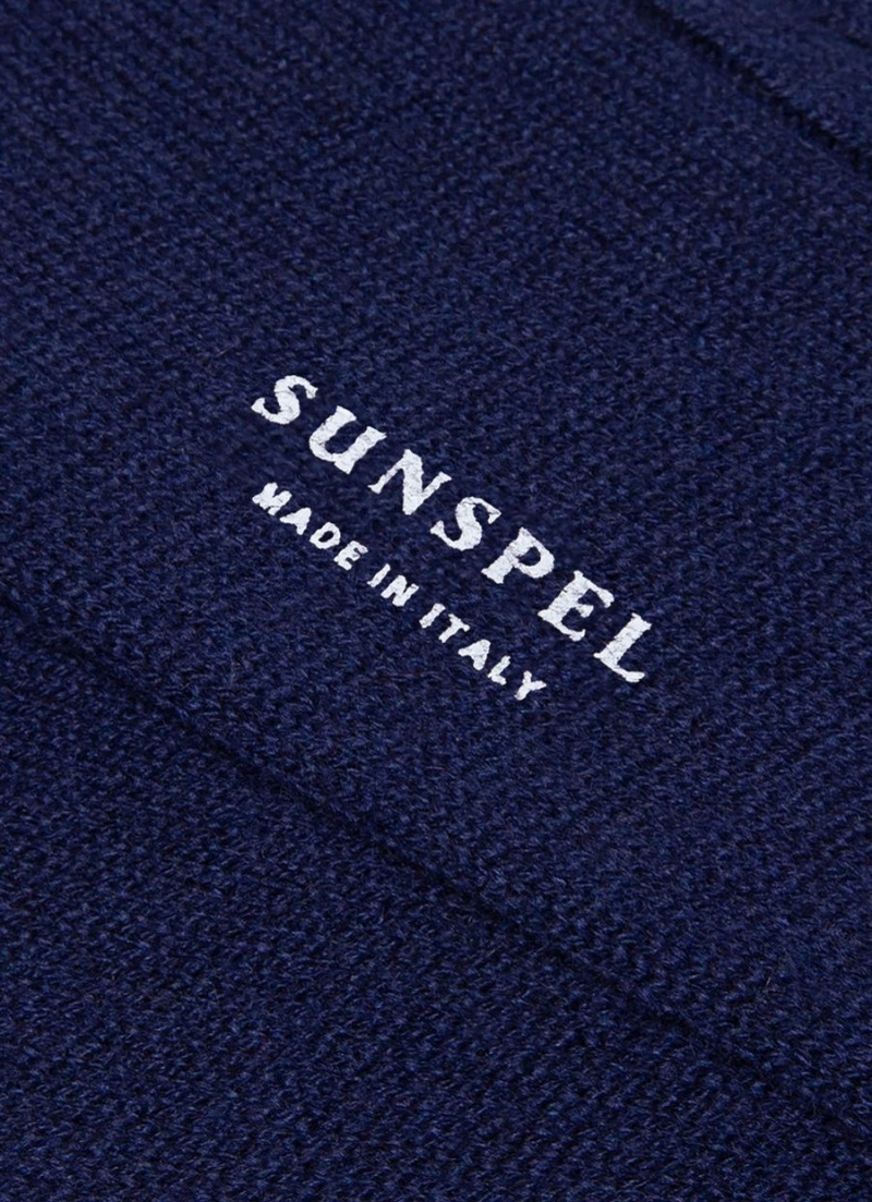 Navy Sunspel Cashmere Ribbed Socks | 21074-JQVH | USA