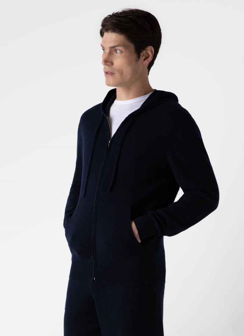 Navy Sunspel Cashmere Zip Hoody | 54809-DXVU | USA