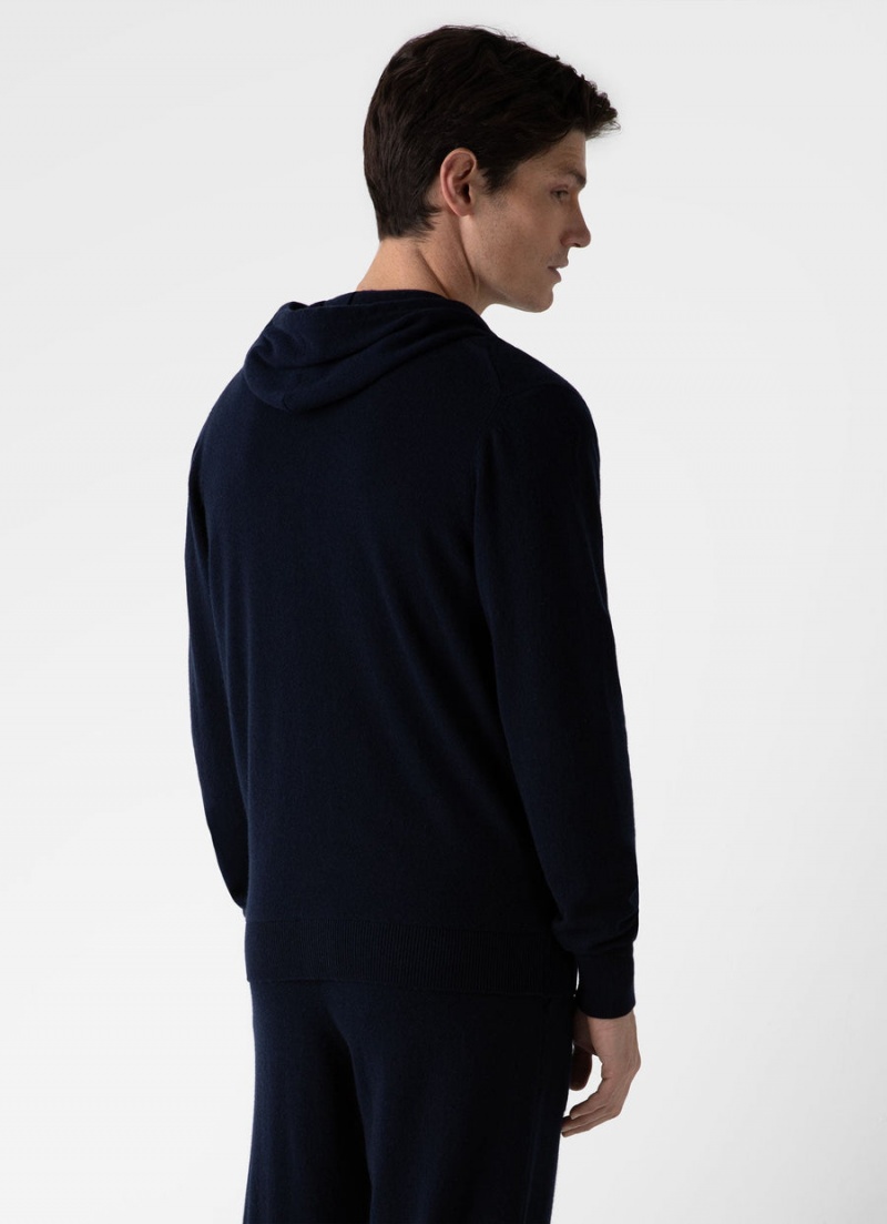 Navy Sunspel Cashmere Zip Hoody | 54809-DXVU | USA