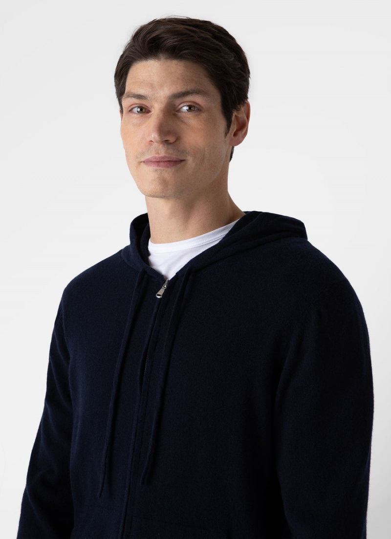 Navy Sunspel Cashmere Zip Hoody | 54809-DXVU | USA