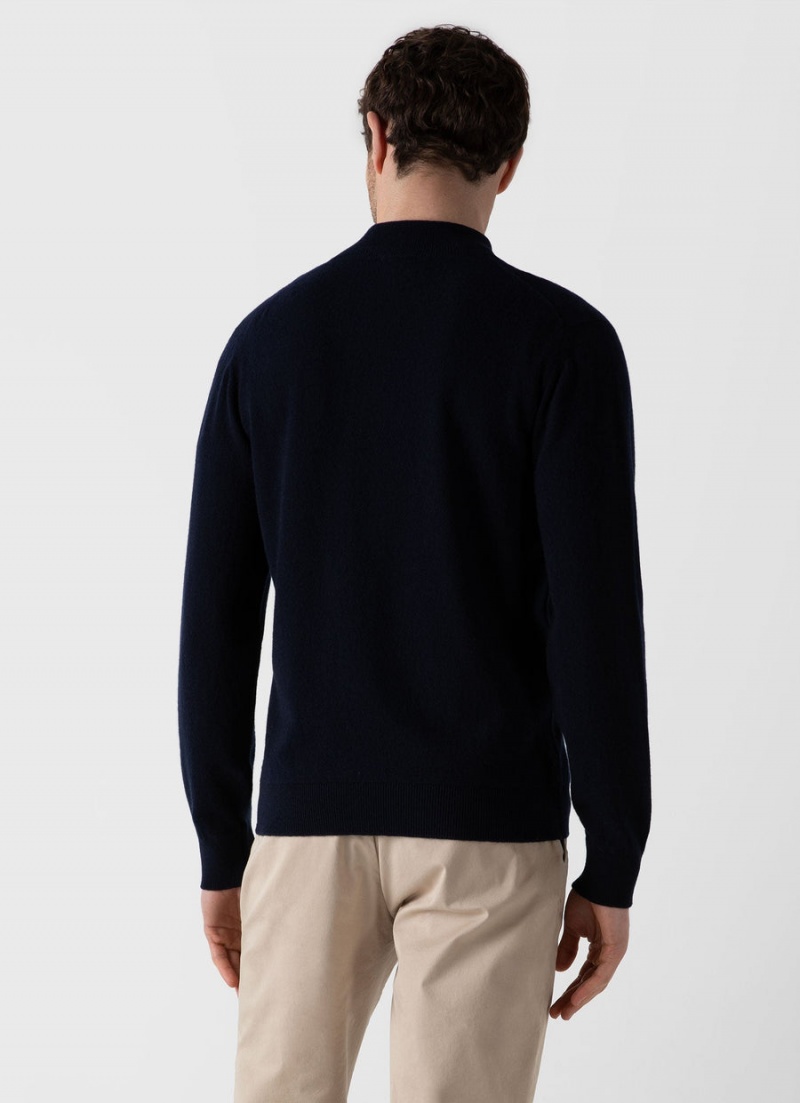 Navy Sunspel Cashmere Zip Neck Jumper | 53714-QDIT | USA