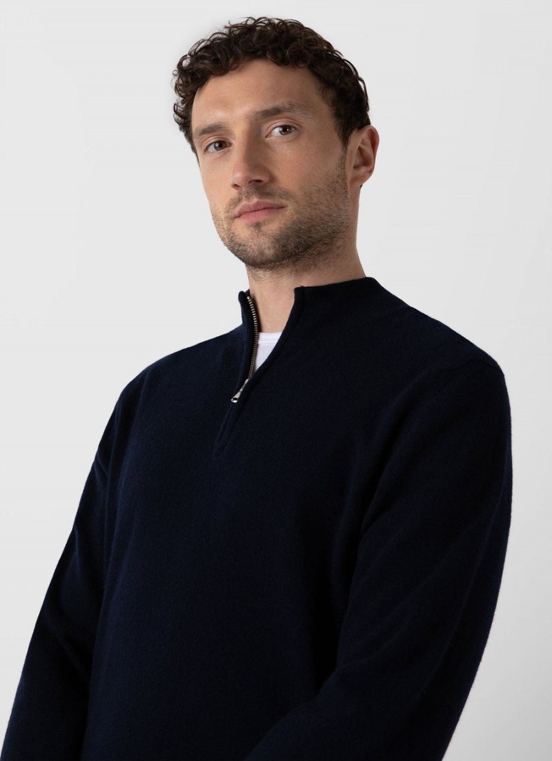 Navy Sunspel Cashmere Zip Neck Jumper | 53714-QDIT | USA