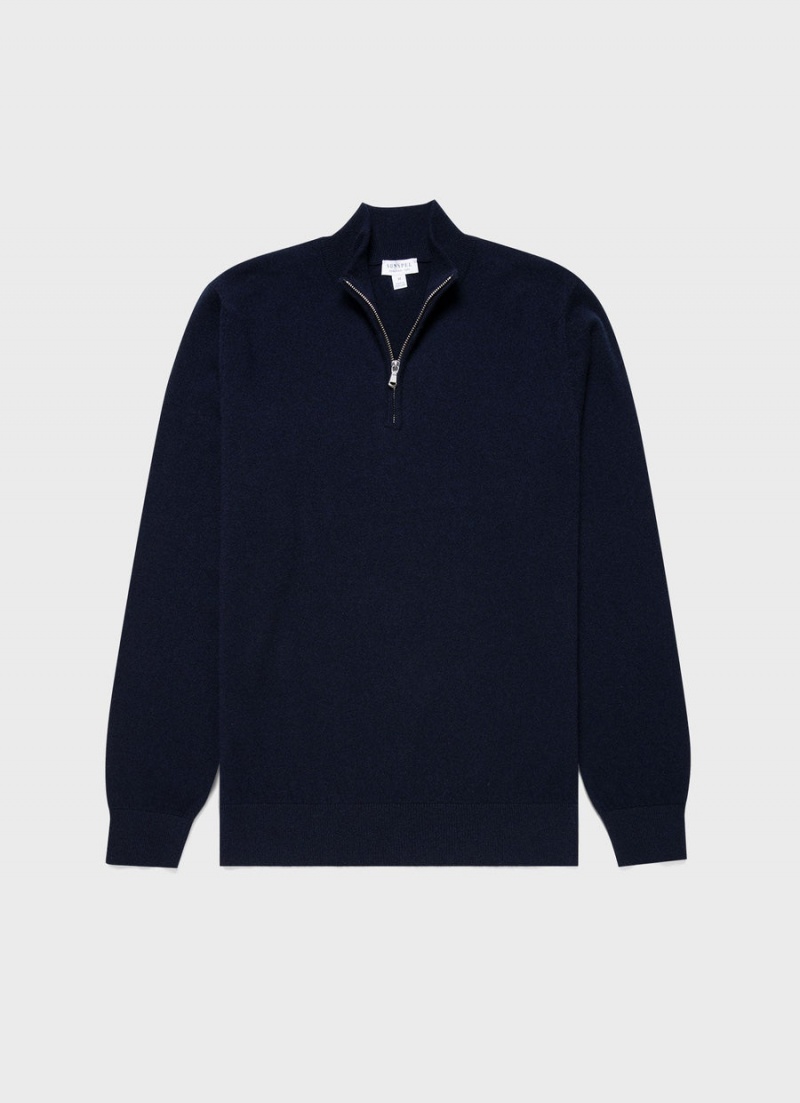 Navy Sunspel Cashmere Zip Neck Jumper | 53714-QDIT | USA