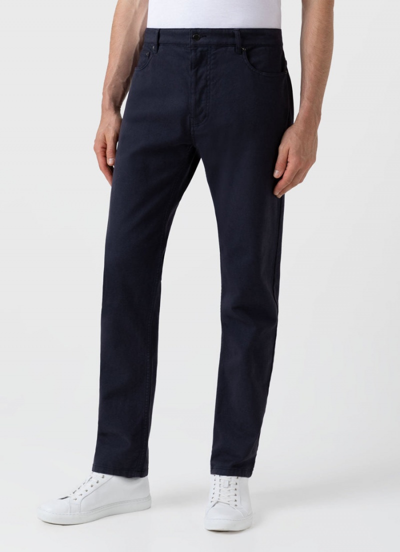 Navy Sunspel Cotton Drill 5 Pocket Trouser | 59472-ZAXI | USA