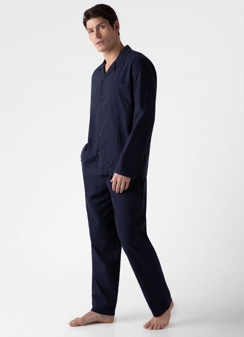 Navy Sunspel Cotton Flannel Pyjama Shirt | 52716-YSVP | USA