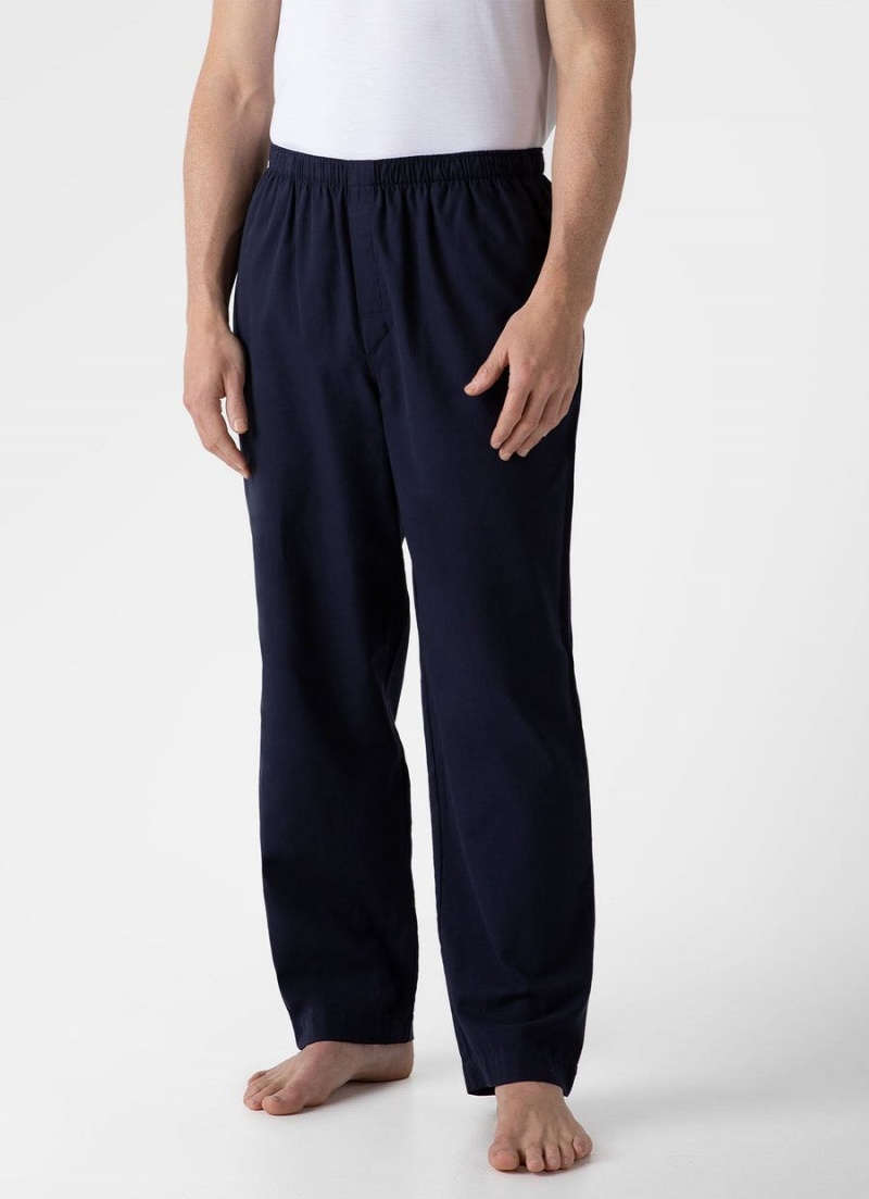 Navy Sunspel Cotton Flannel Pyjama Trouser | 81596-HOJP | USA