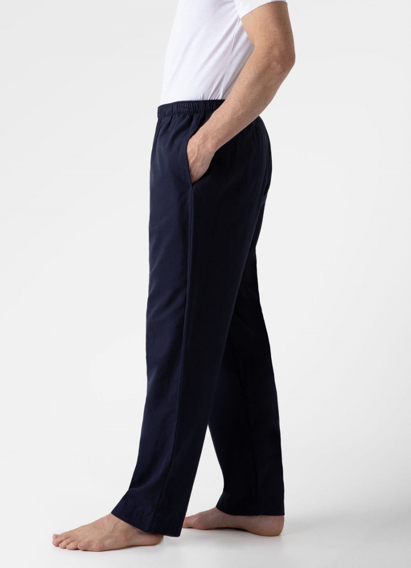 Navy Sunspel Cotton Flannel Pyjama Trouser | 81596-HOJP | USA