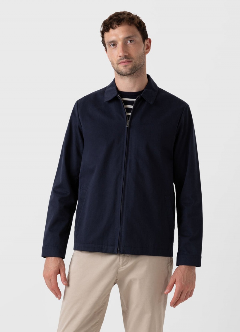 Navy Sunspel Cotton Harrington Jacket | 40638-IOLY | USA