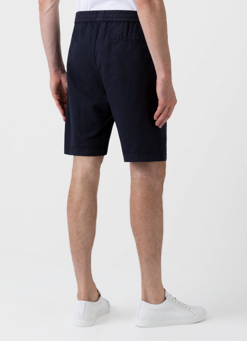 Navy Sunspel Cotton Linen Drawstring Shorts | 34671-ZBVX | USA