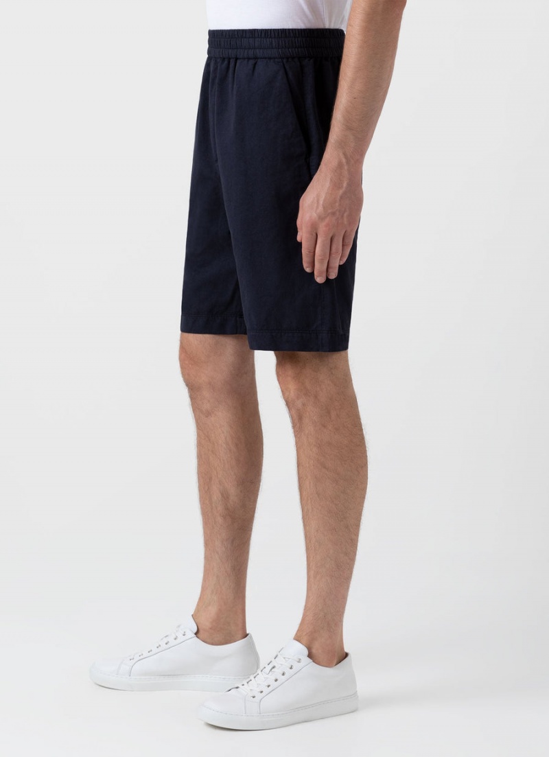 Navy Sunspel Cotton Linen Drawstring Shorts | 34671-ZBVX | USA