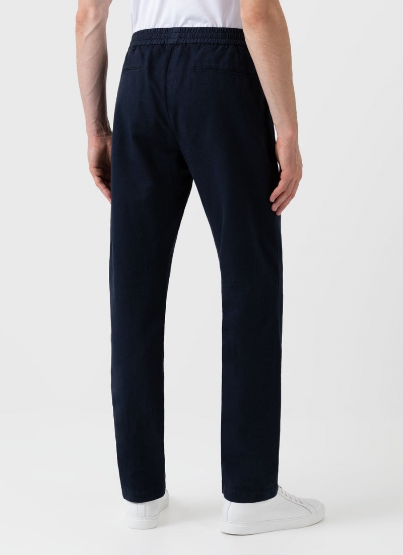 Navy Sunspel Cotton Linen Drawstring Trouser | 93085-MTJV | USA