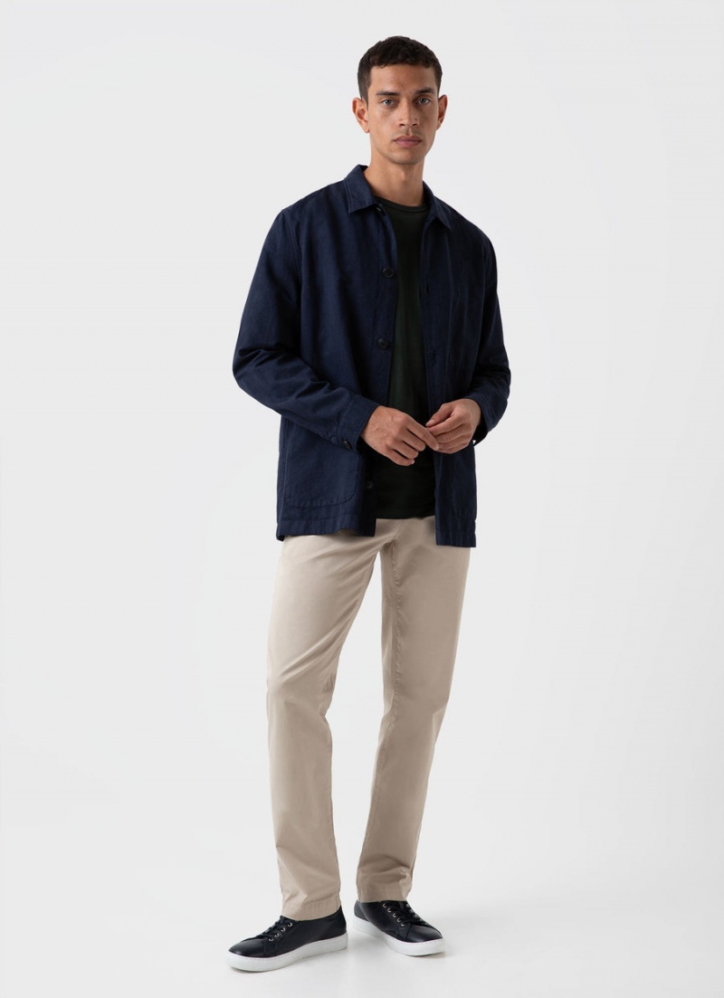 Navy Sunspel Cotton Linen Twin Pocket Jacket | 62790-VATE | USA