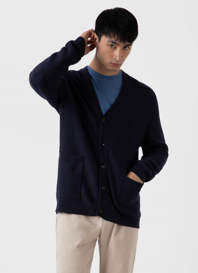 Navy Sunspel Cotton Texture Cardigan | 91260-BHSZ | USA