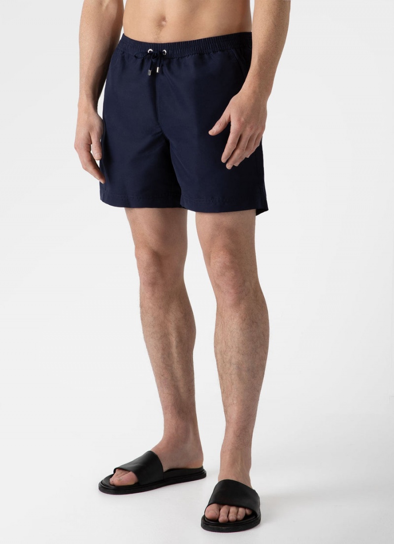 Navy Sunspel Drawstring Swim Shorts | 35618-XOKB | USA