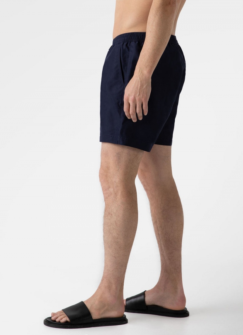 Navy Sunspel Drawstring Swim Shorts | 35618-XOKB | USA