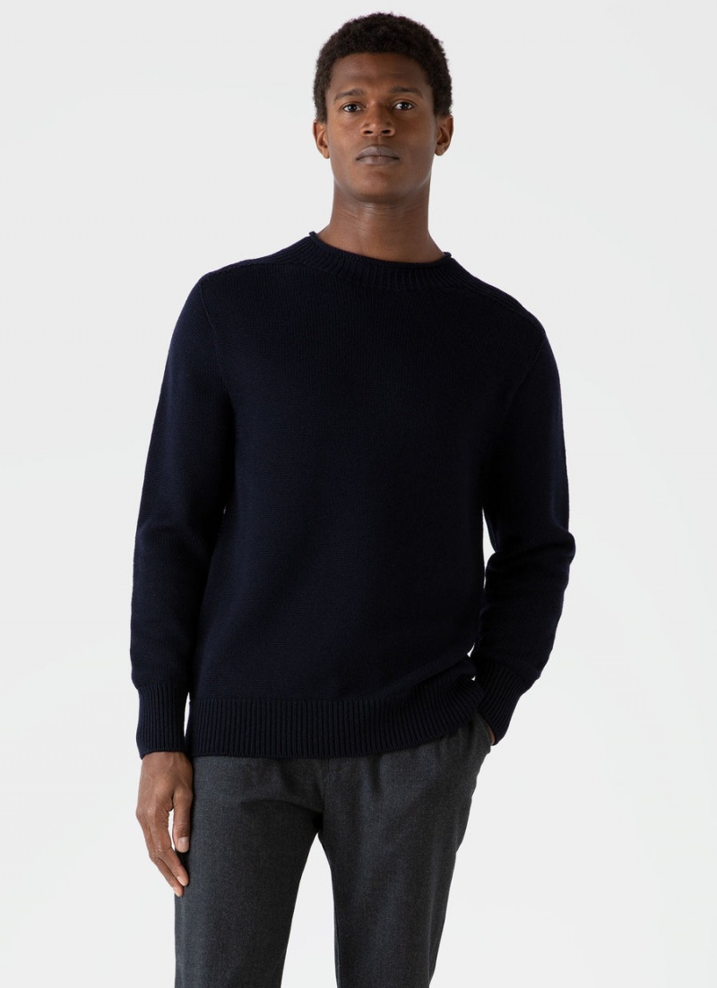 Navy Sunspel English Merino Fisherman Jumper | 48210-UIQW | USA