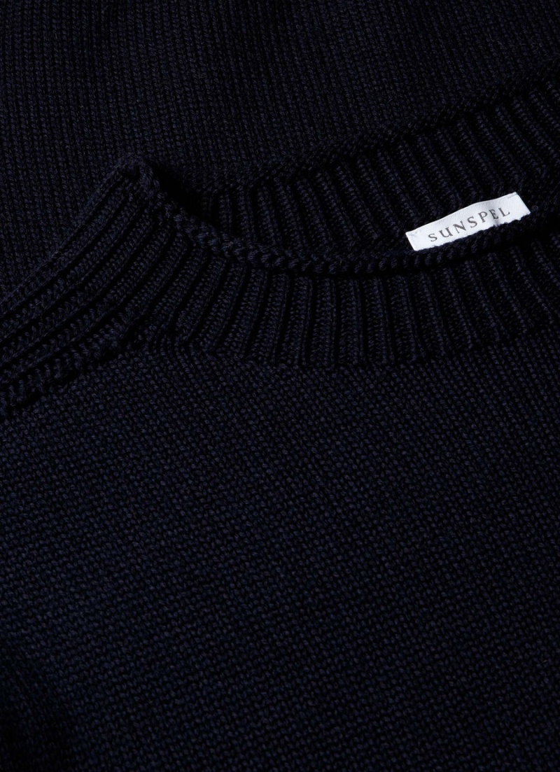 Navy Sunspel English Merino Fisherman Jumper | 48210-UIQW | USA