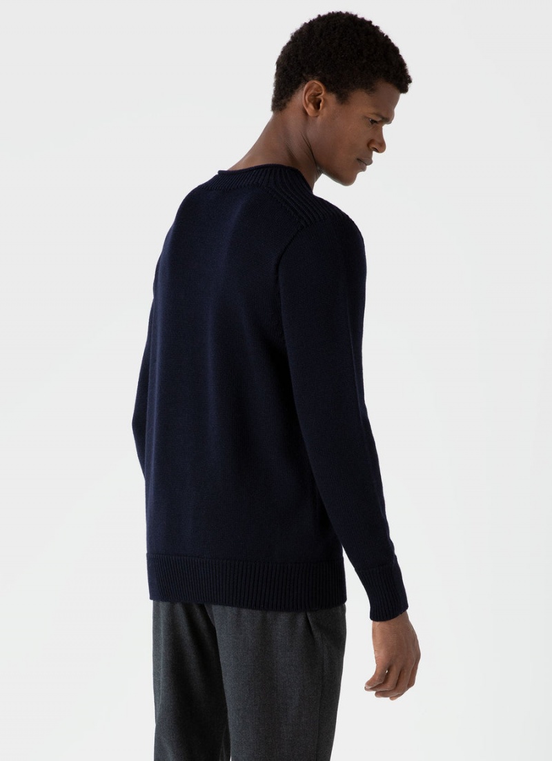 Navy Sunspel English Merino Fisherman Jumper | 48210-UIQW | USA