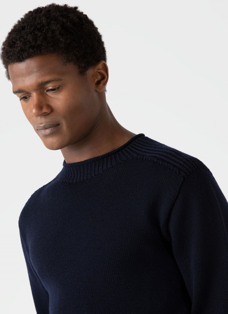 Navy Sunspel English Merino Fisherman Jumper | 48210-UIQW | USA