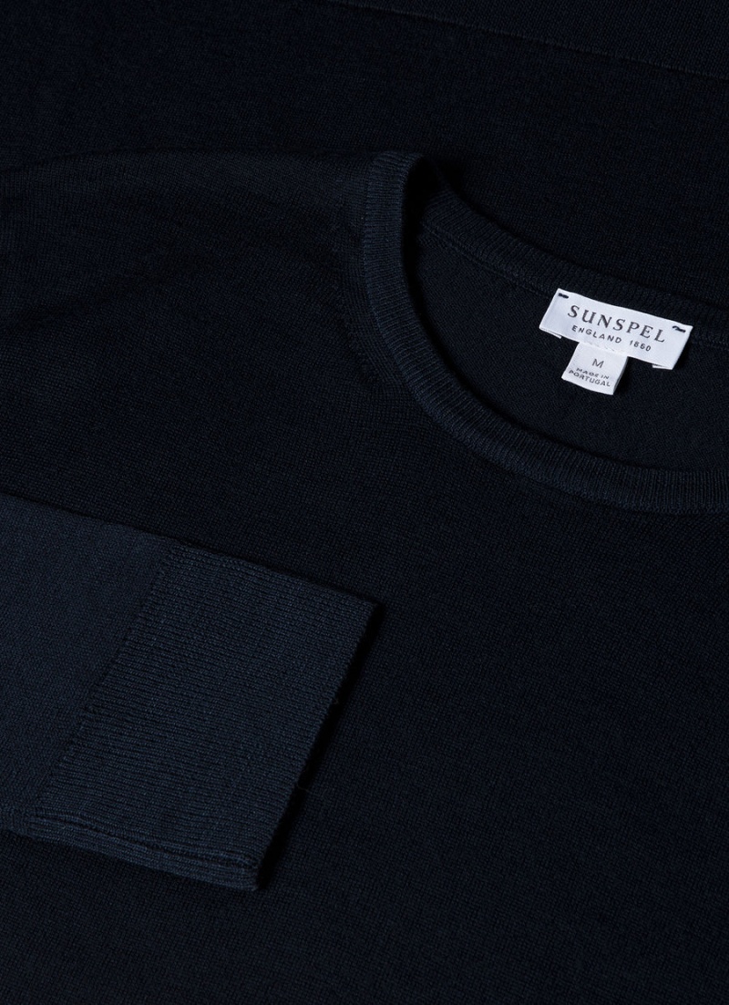 Navy Sunspel Extra‑Fine Merino Crew Neck | 37594-ULAO | USA