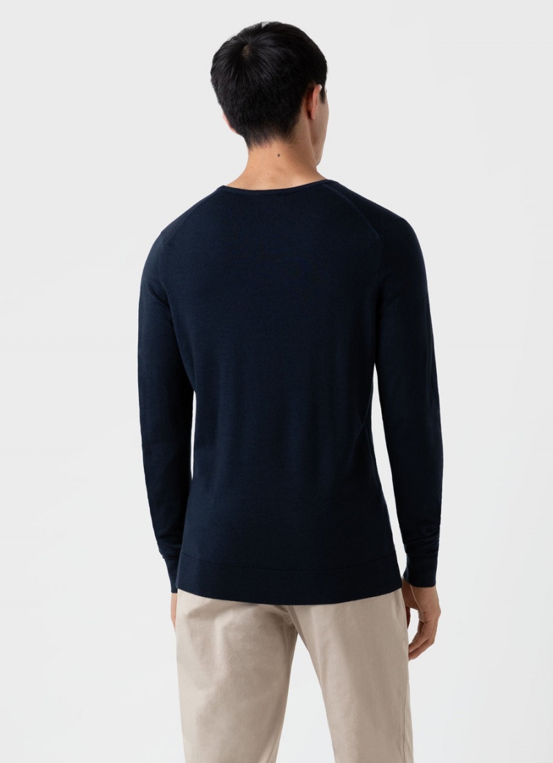 Navy Sunspel Extra‑Fine Merino Crew Neck | 37594-ULAO | USA