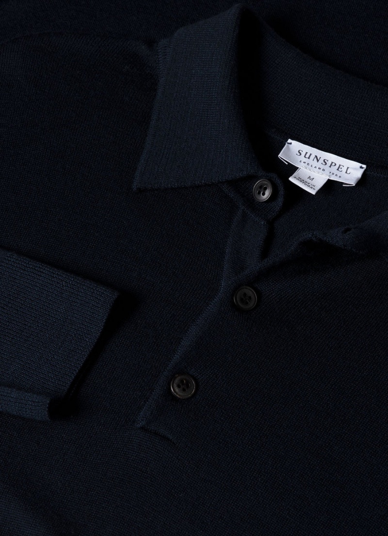 Navy Sunspel Extra‑Fine Merino Polo Shirt | 69084-NCHF | USA