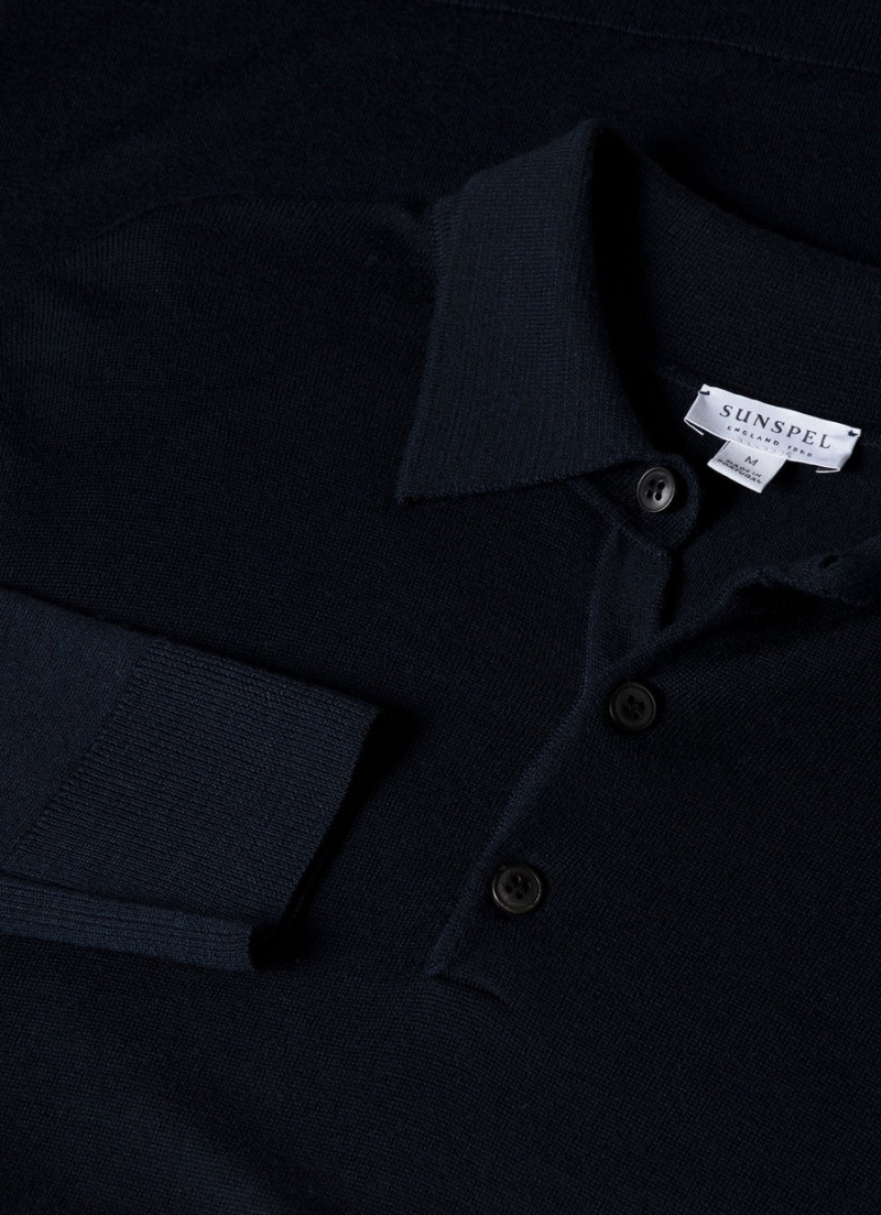 Navy Sunspel Extra‑Fine Merino Polo Shirt | 69084-NCHF | USA