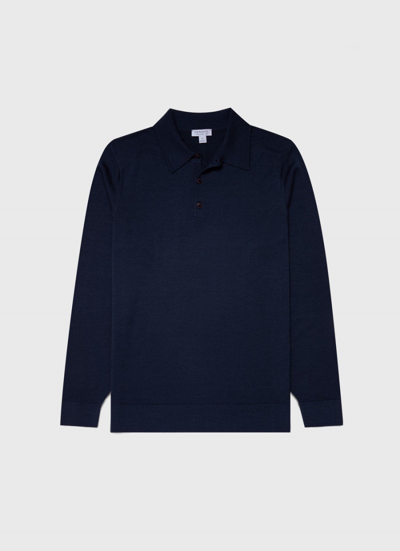 Navy Sunspel Extra‑Fine Merino Polo Shirt | 69084-NCHF | USA