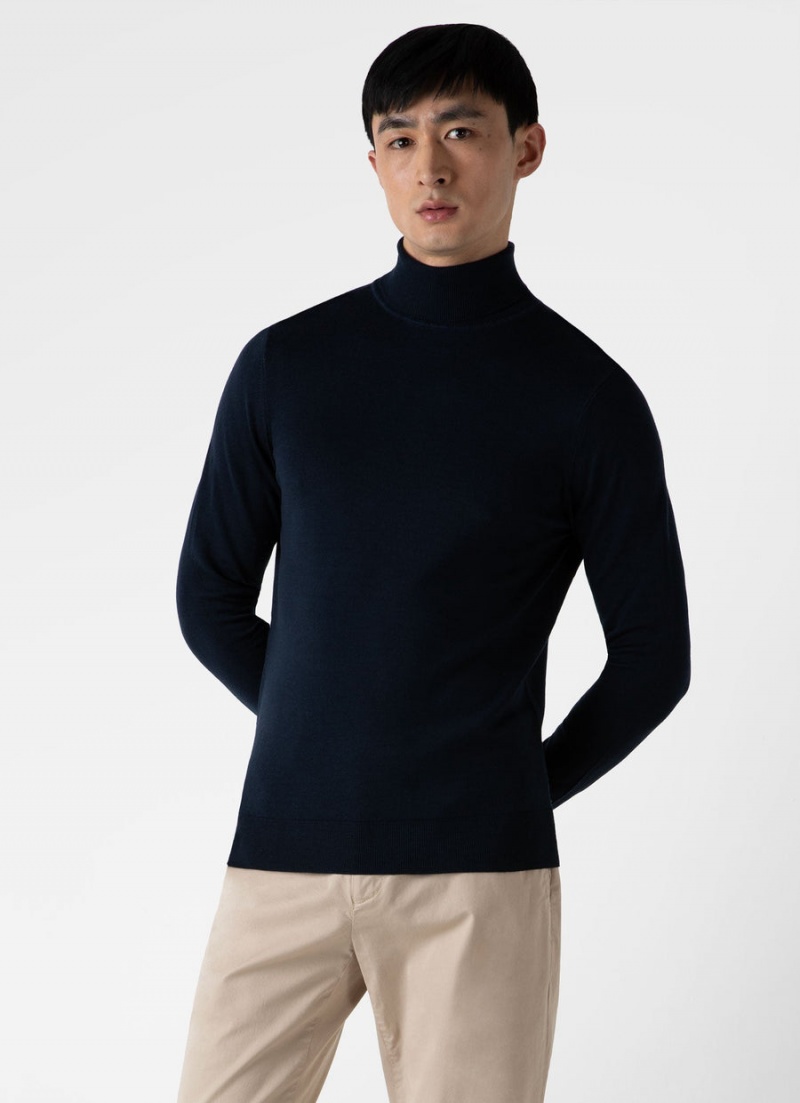 Navy Sunspel Extra‑Fine Merino Roll Neck | 04792-LQGX | USA