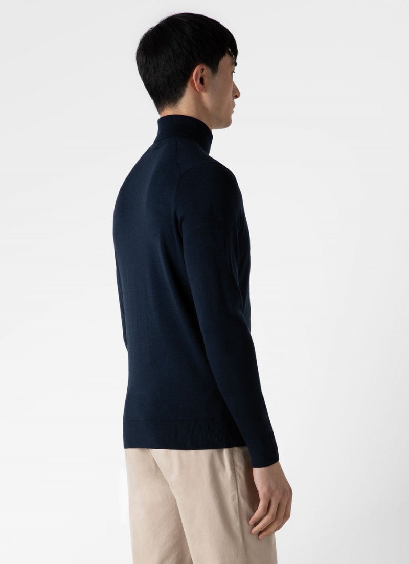 Navy Sunspel Extra‑Fine Merino Roll Neck | 04792-LQGX | USA