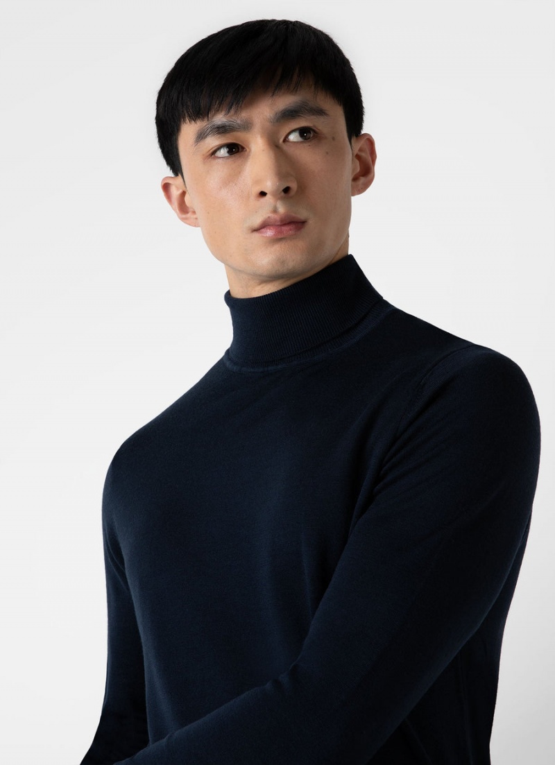 Navy Sunspel Extra‑Fine Merino Roll Neck | 04792-LQGX | USA