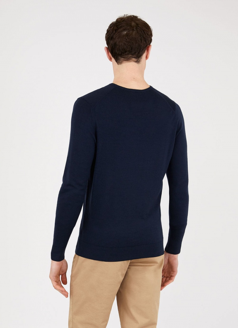 Navy Sunspel Extra‑Fine Merino V Neck | 20578-LWAT | USA