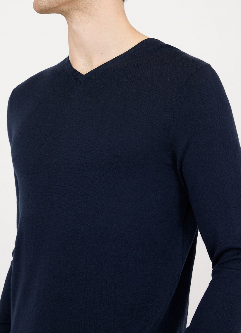 Navy Sunspel Extra‑Fine Merino V Neck | 20578-LWAT | USA