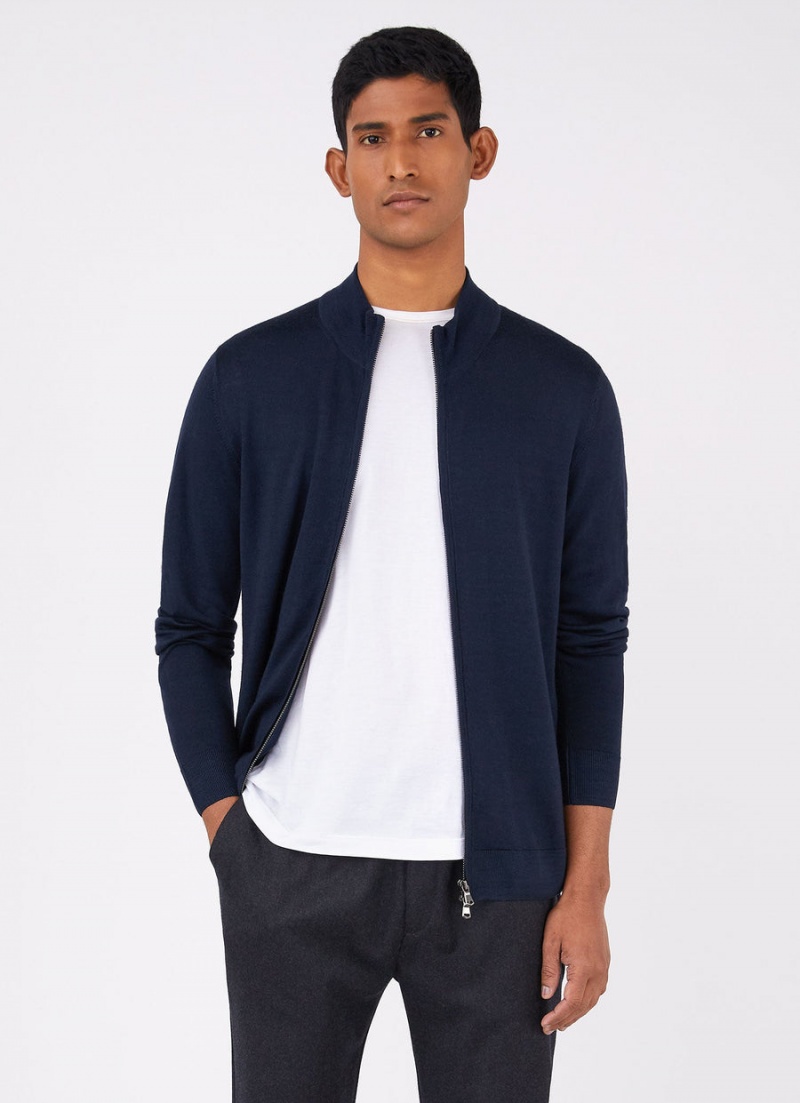 Navy Sunspel Extra‑Fine Merino Zip Cardigan | 36874-WXAH | USA